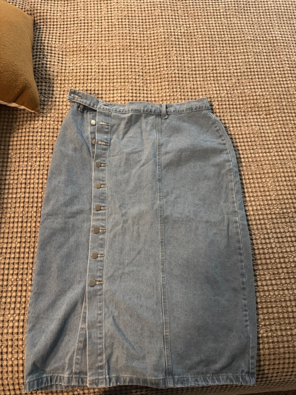 SHEIN Light Blue Denim Button-Front Midi Skirt